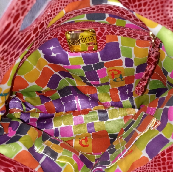 Perlina Studio genuine leather red reptile print cluthch - Picture 8 of 8